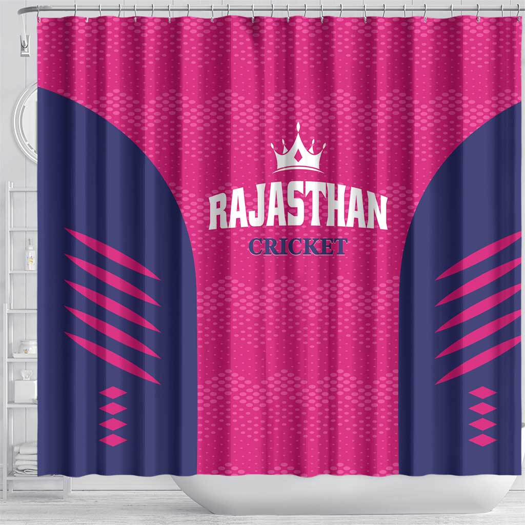 Rajasthan 2025 Cricket Royals Shower Curtain Pink And Halla Bol LT01
