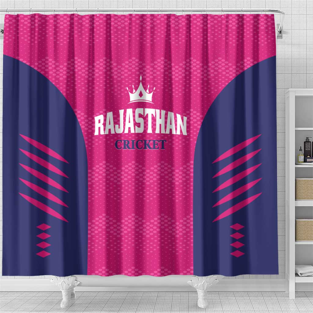 Rajasthan 2025 Cricket Royals Shower Curtain Pink And Halla Bol LT01