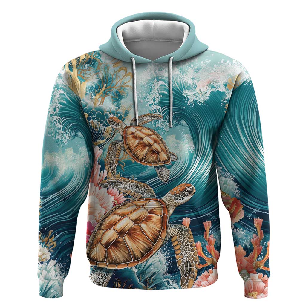 Personalized Caribbean Sea Turtle Hoodie Fantastic Ocean Waves LT01
