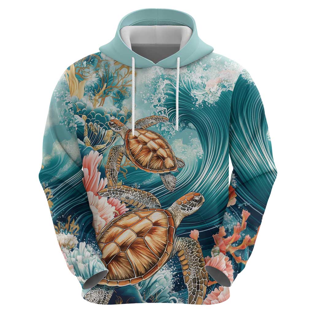 Personalized Caribbean Sea Turtle Hoodie Fantastic Ocean Waves LT01