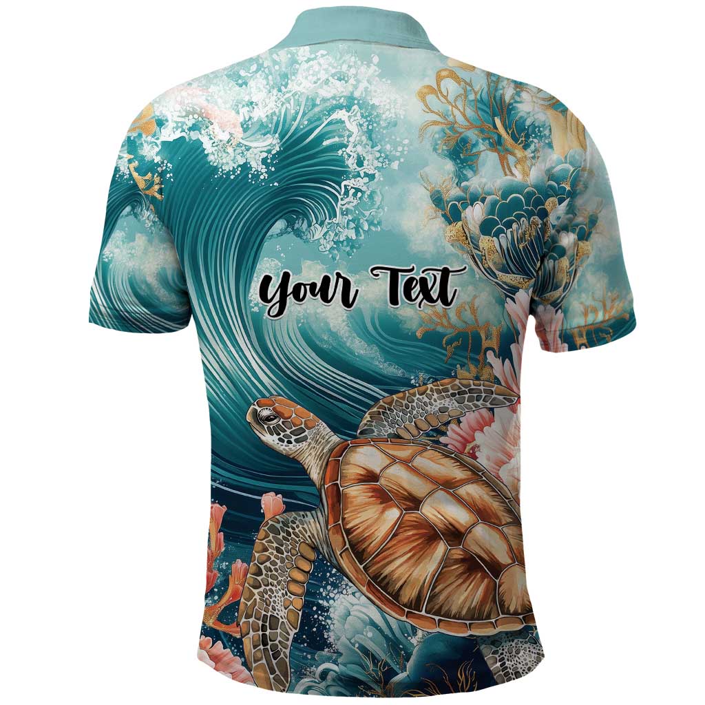 Personalized Caribbean Sea Turtle Polo Shirt Fantastic Ocean Waves LT01