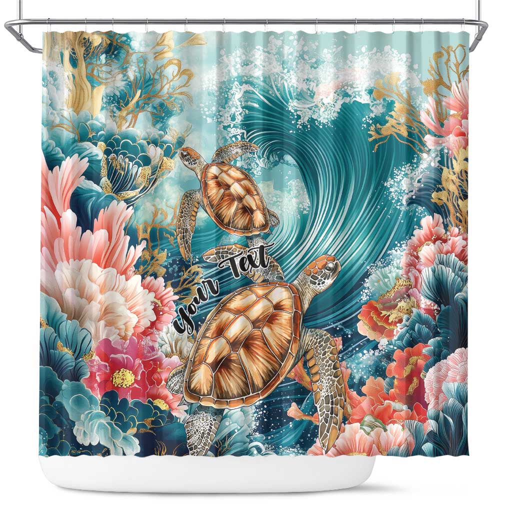 Personalized Caribbean Sea Turtle Shower Curtain Fantastic Ocean Waves LT01