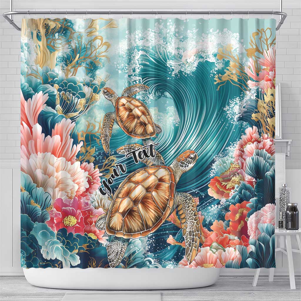 Personalized Caribbean Sea Turtle Shower Curtain Fantastic Ocean Waves LT01