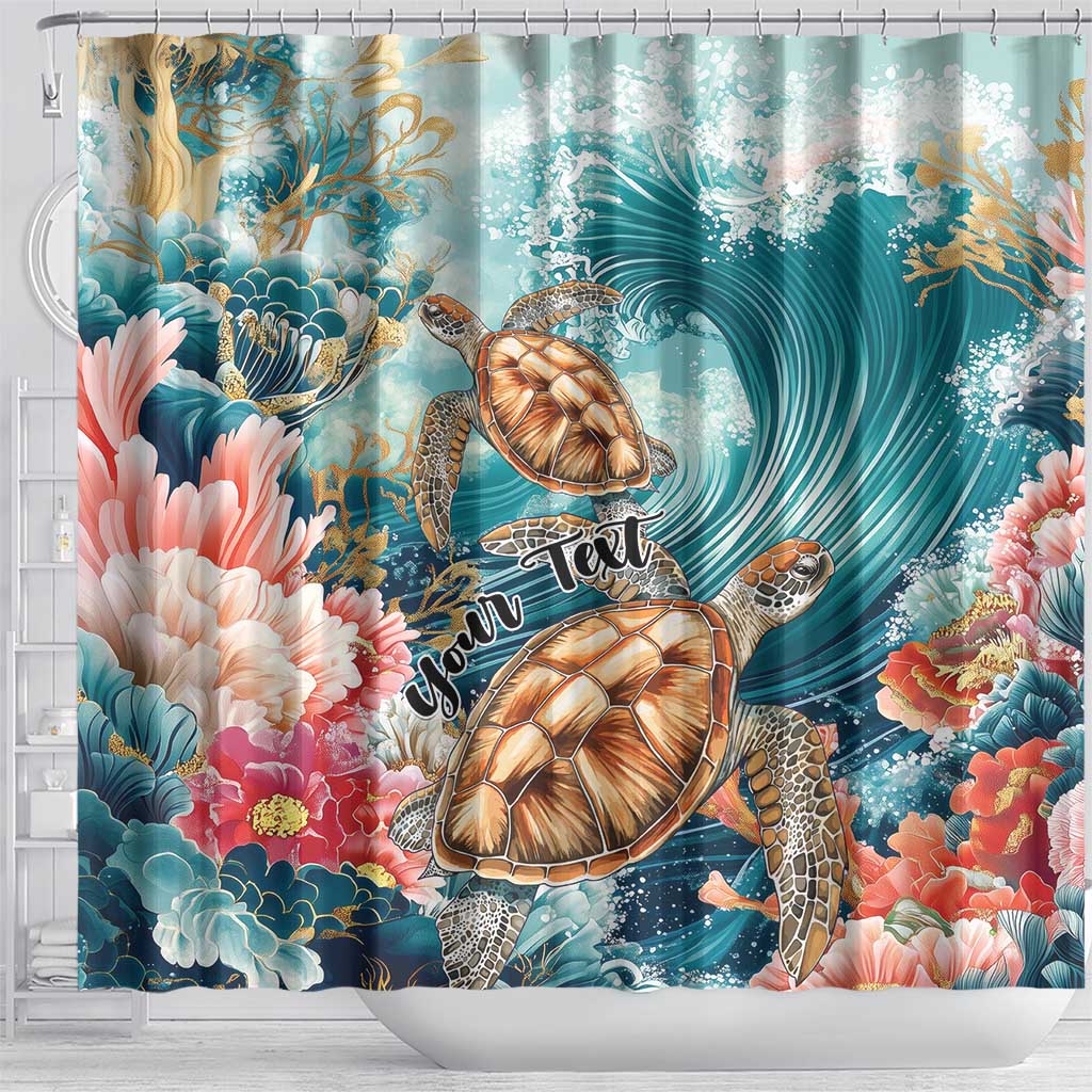 Personalized Caribbean Sea Turtle Shower Curtain Fantastic Ocean Waves LT01