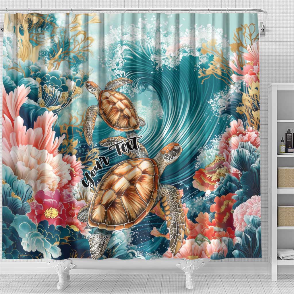 Personalized Caribbean Sea Turtle Shower Curtain Fantastic Ocean Waves LT01