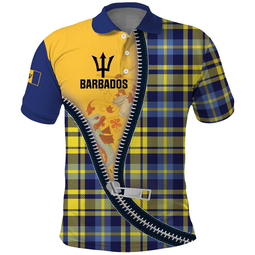 Barbados Celtic Festival Polo Shirt Yellow Blue Tartan Zipper Stylized LT01