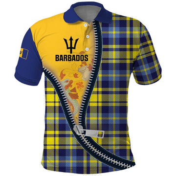 Barbados Celtic Festival Polo Shirt Yellow Blue Tartan Zipper Stylized LT01