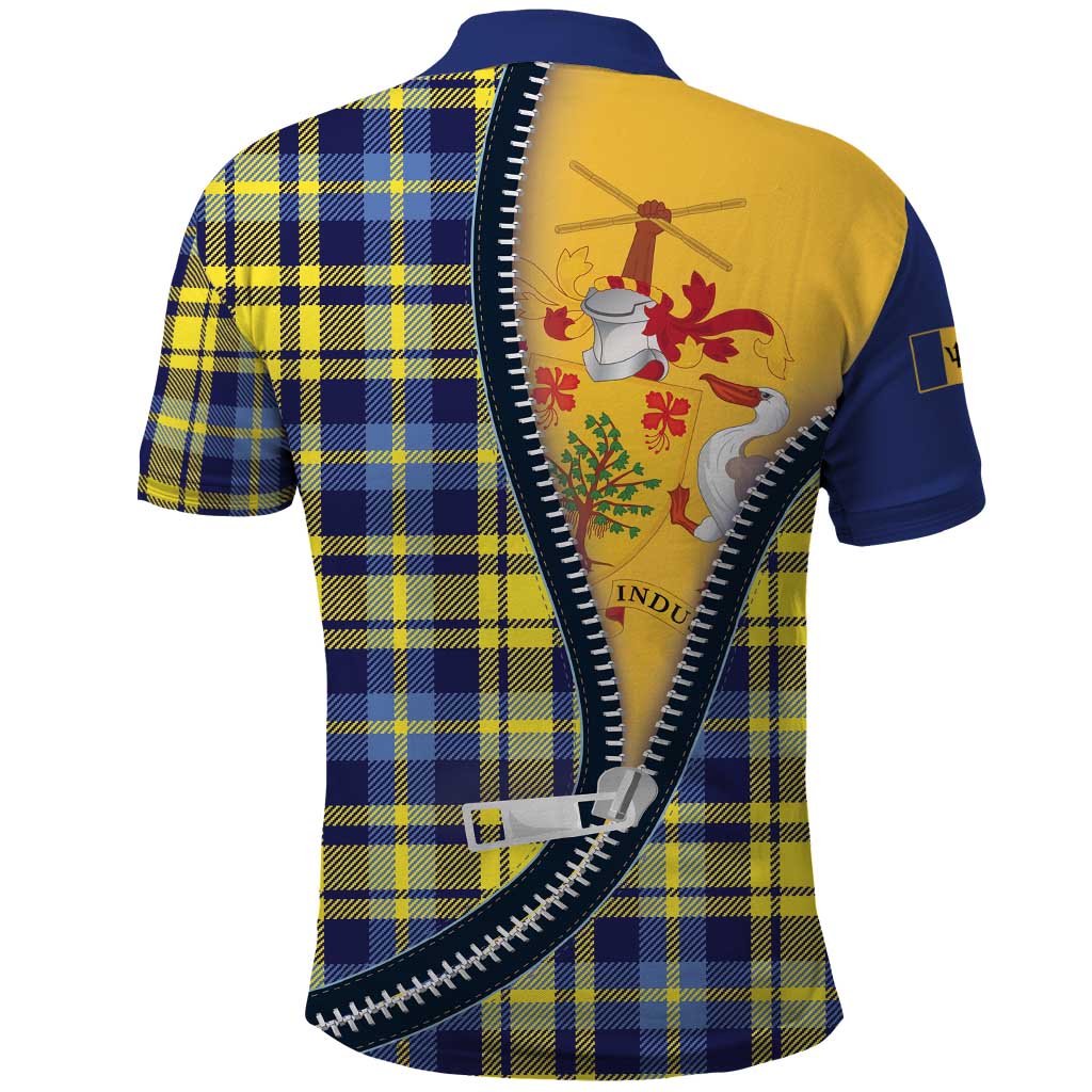 Barbados Celtic Festival Polo Shirt Yellow Blue Tartan Zipper Stylized LT01