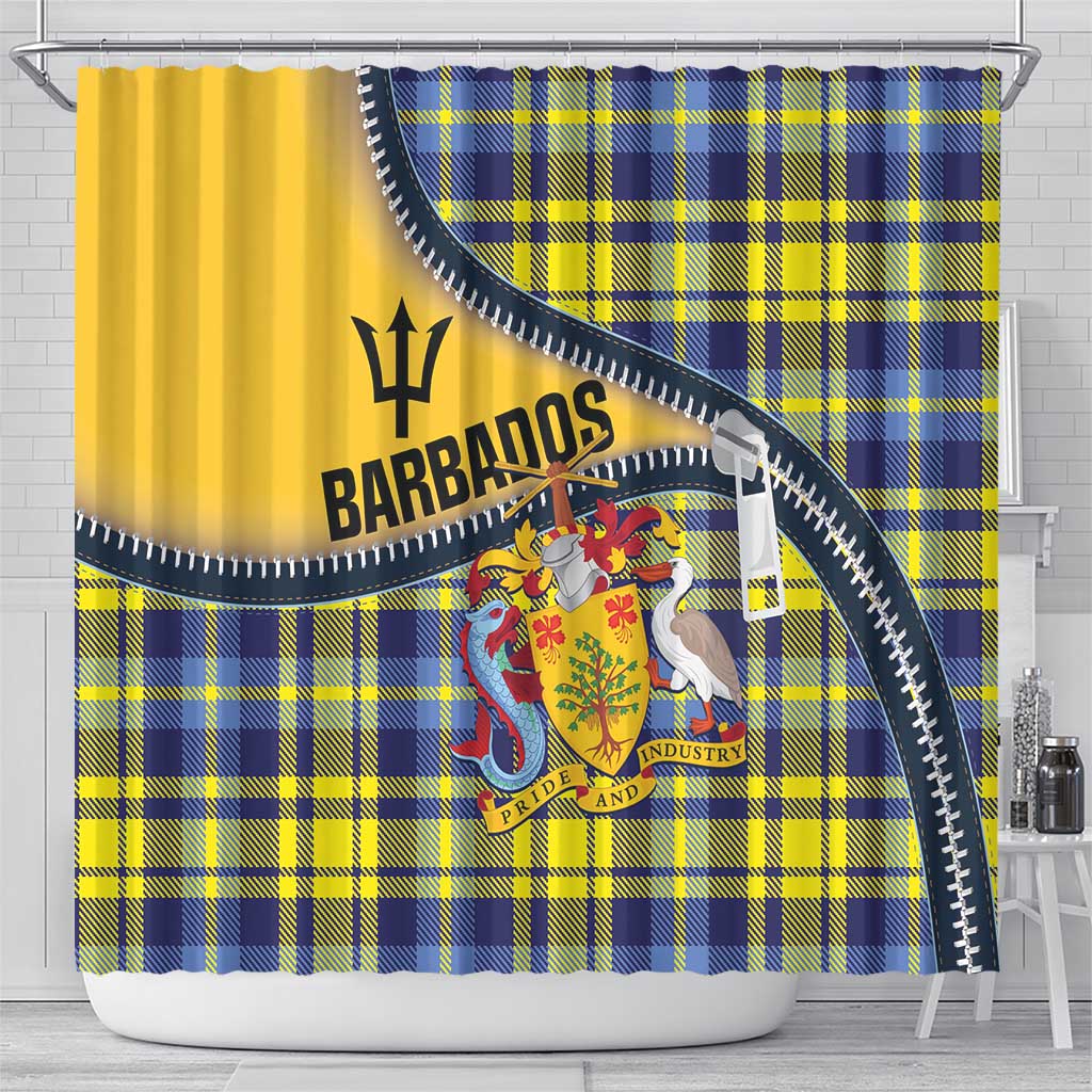 Barbados Celtic Festival Shower Curtain Yellow Blue Tartan Zipper Stylized LT01