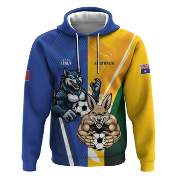 Custom Italy And Australia Soccer Hoodie Gli Azzurri Vs Socceroos LT01