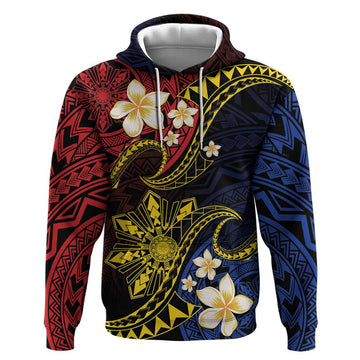Philippines Spirit Tribal Sun Plumeria Hoodie Red And Blue Polynesian Pattern LT01