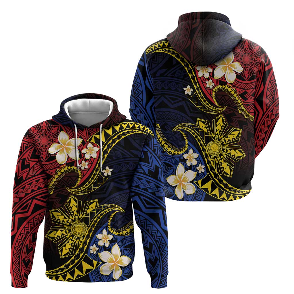 Philippines Spirit Tribal Sun Plumeria Hoodie Red And Blue Polynesian Pattern LT01