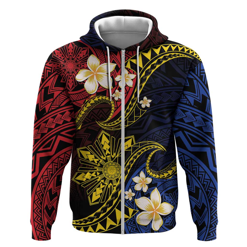 Philippines Spirit Tribal Sun Plumeria Hoodie Red And Blue Polynesian Pattern LT01