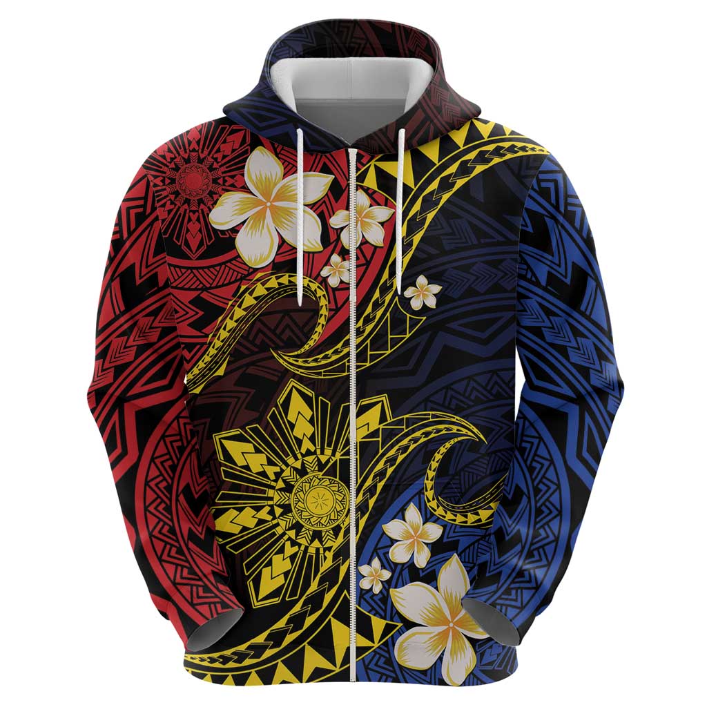 Philippines Spirit Tribal Sun Plumeria Hoodie Red And Blue Polynesian Pattern LT01