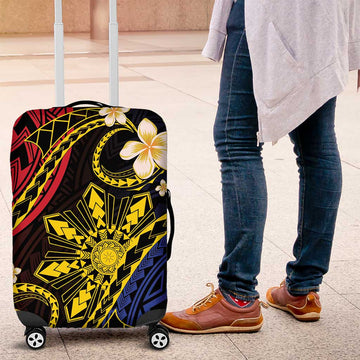 Philippines Spirit Tribal Sun Plumeria Luggage Cover Red And Blue Polynesian Pattern LT01
