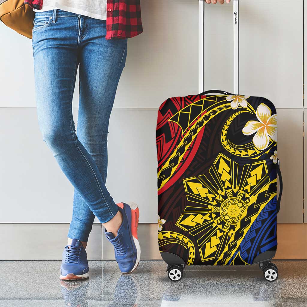 Philippines Spirit Tribal Sun Plumeria Luggage Cover Red And Blue Polynesian Pattern LT01