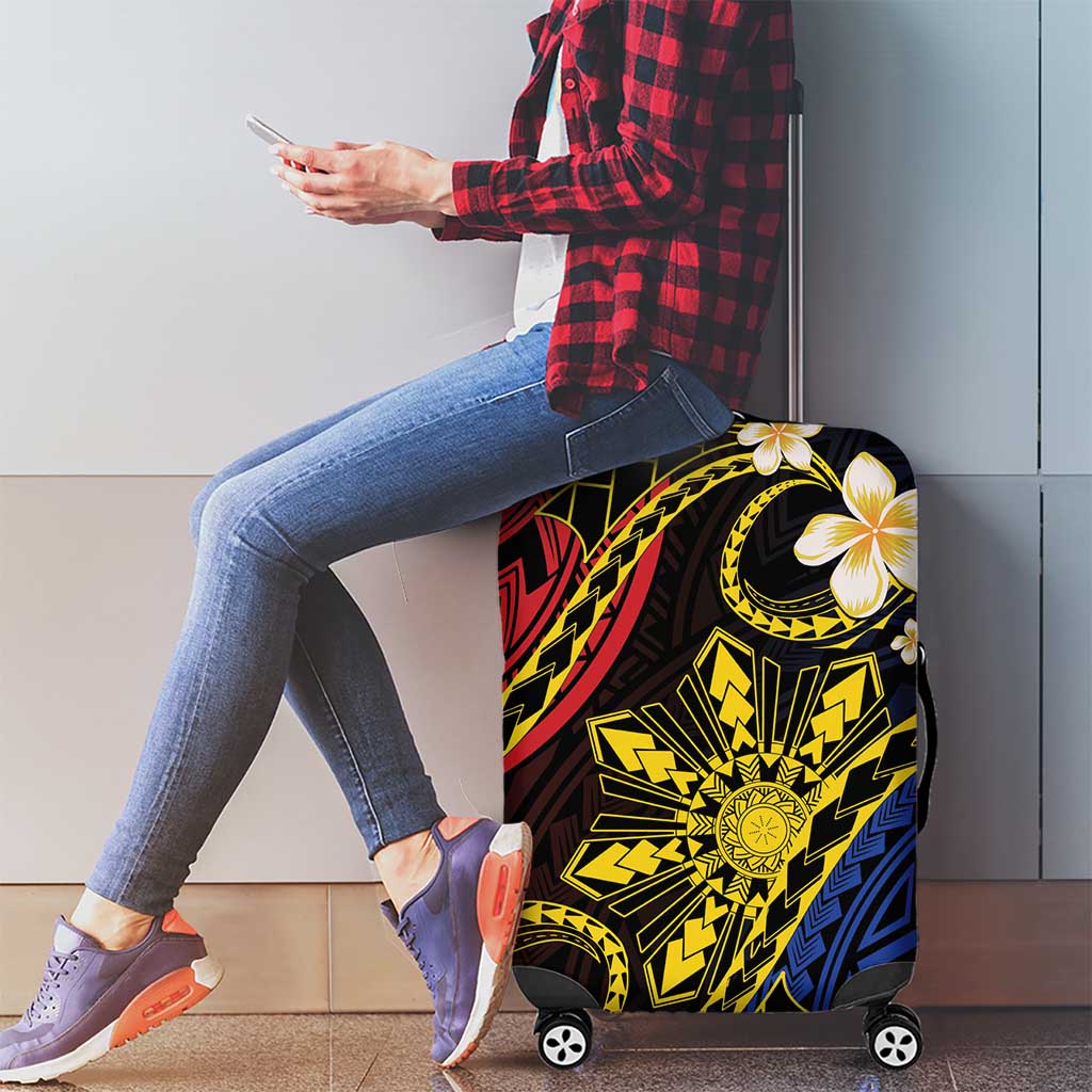 Philippines Spirit Tribal Sun Plumeria Luggage Cover Red And Blue Polynesian Pattern LT01