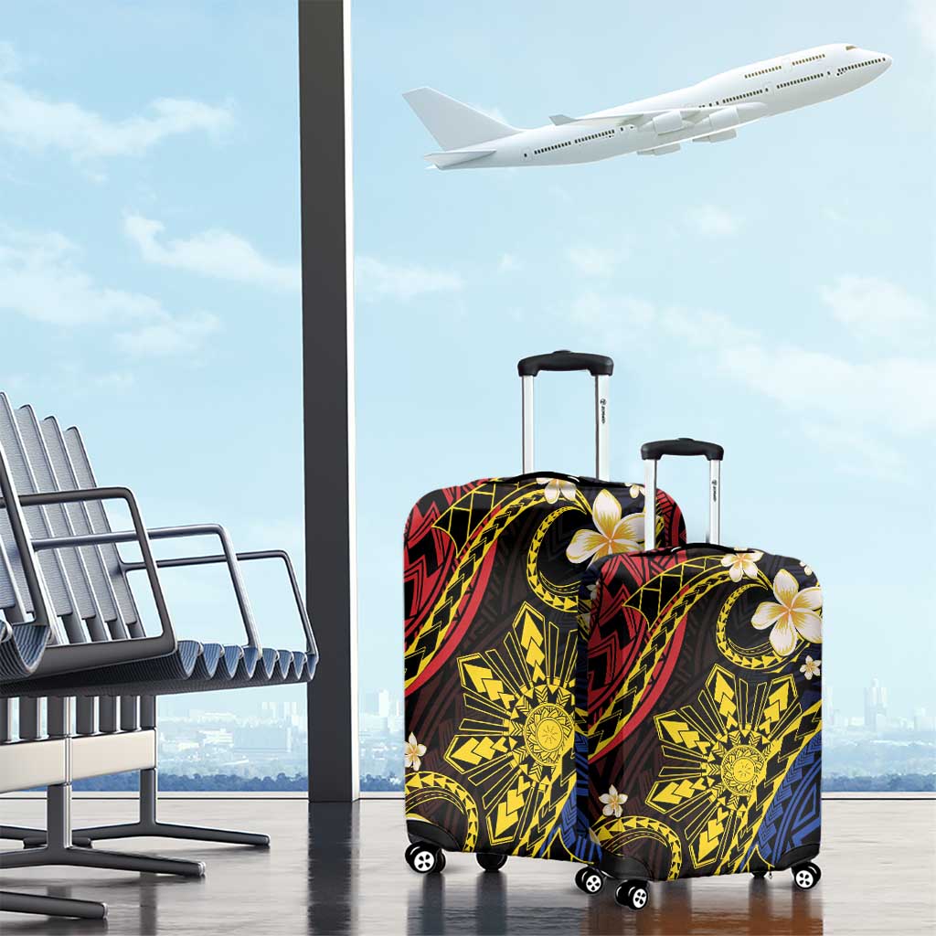 Philippines Spirit Tribal Sun Plumeria Luggage Cover Red And Blue Polynesian Pattern LT01