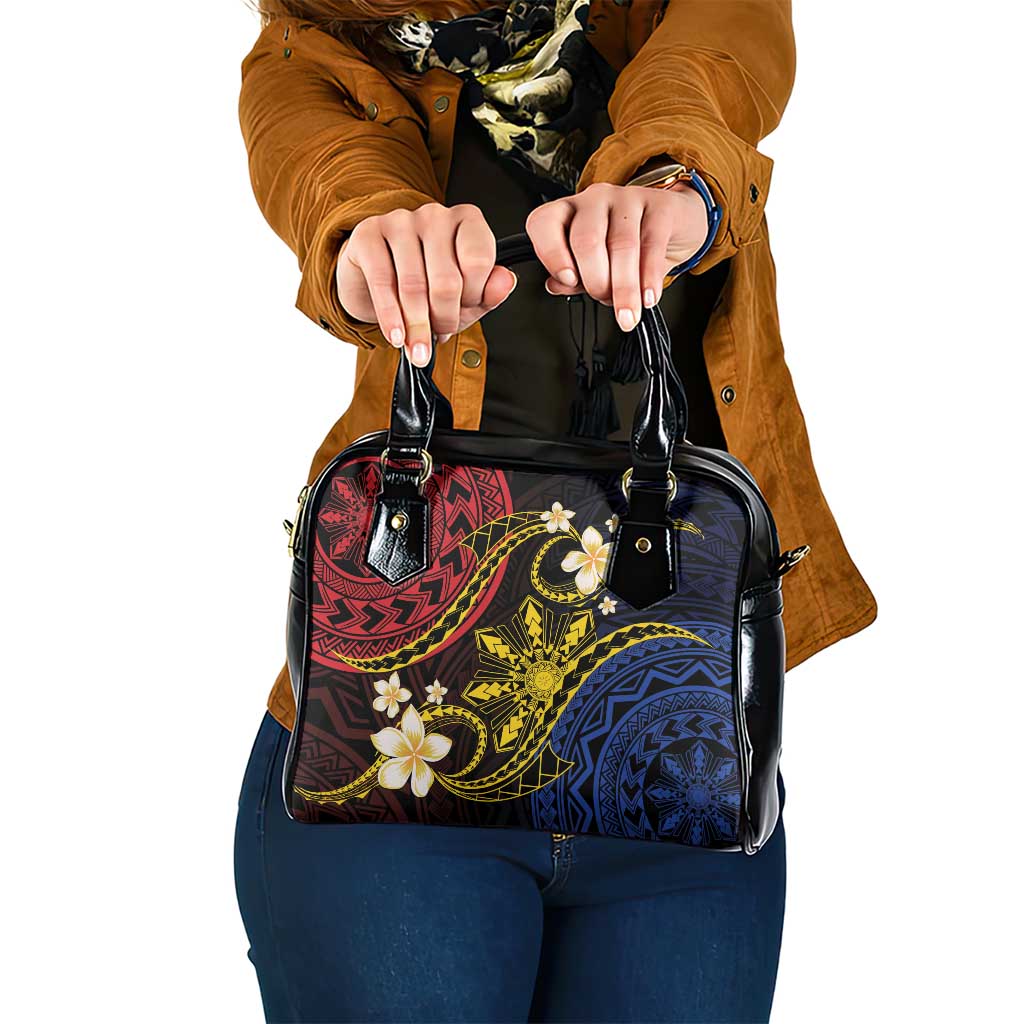 Philippines Spirit Tribal Sun Plumeria Shoulder Handbag Red And Blue Polynesian Pattern LT01