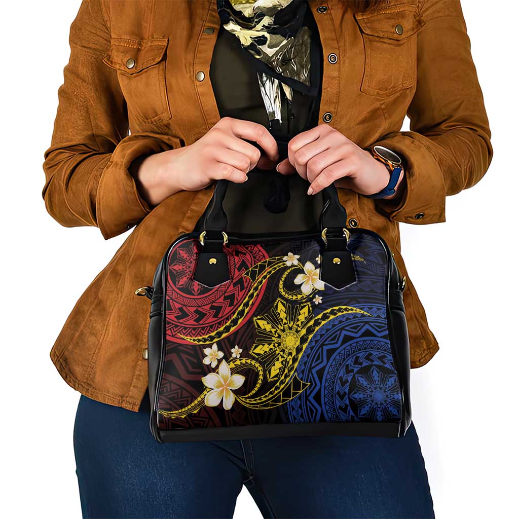 Philippines Spirit Tribal Sun Plumeria Shoulder Handbag Red And Blue Polynesian Pattern LT01