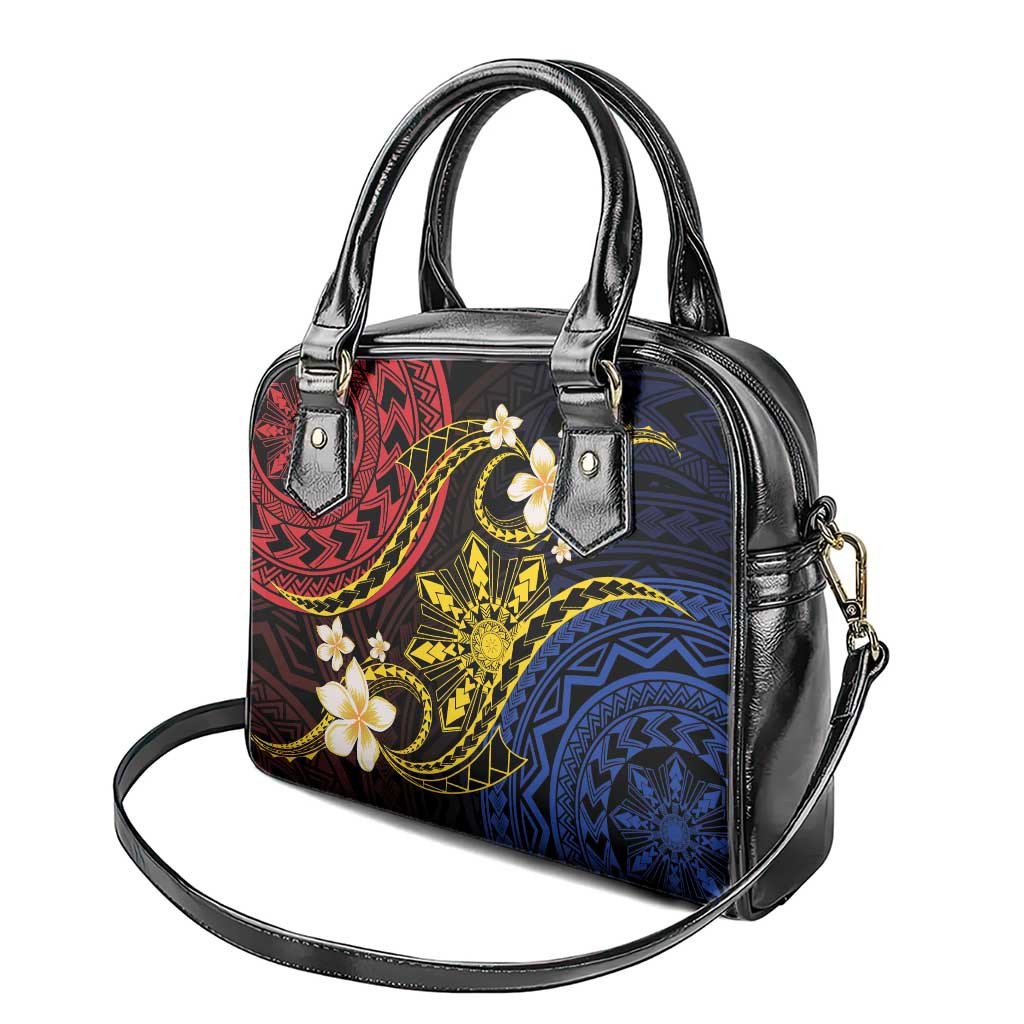 Philippines Spirit Tribal Sun Plumeria Shoulder Handbag Red And Blue Polynesian Pattern LT01