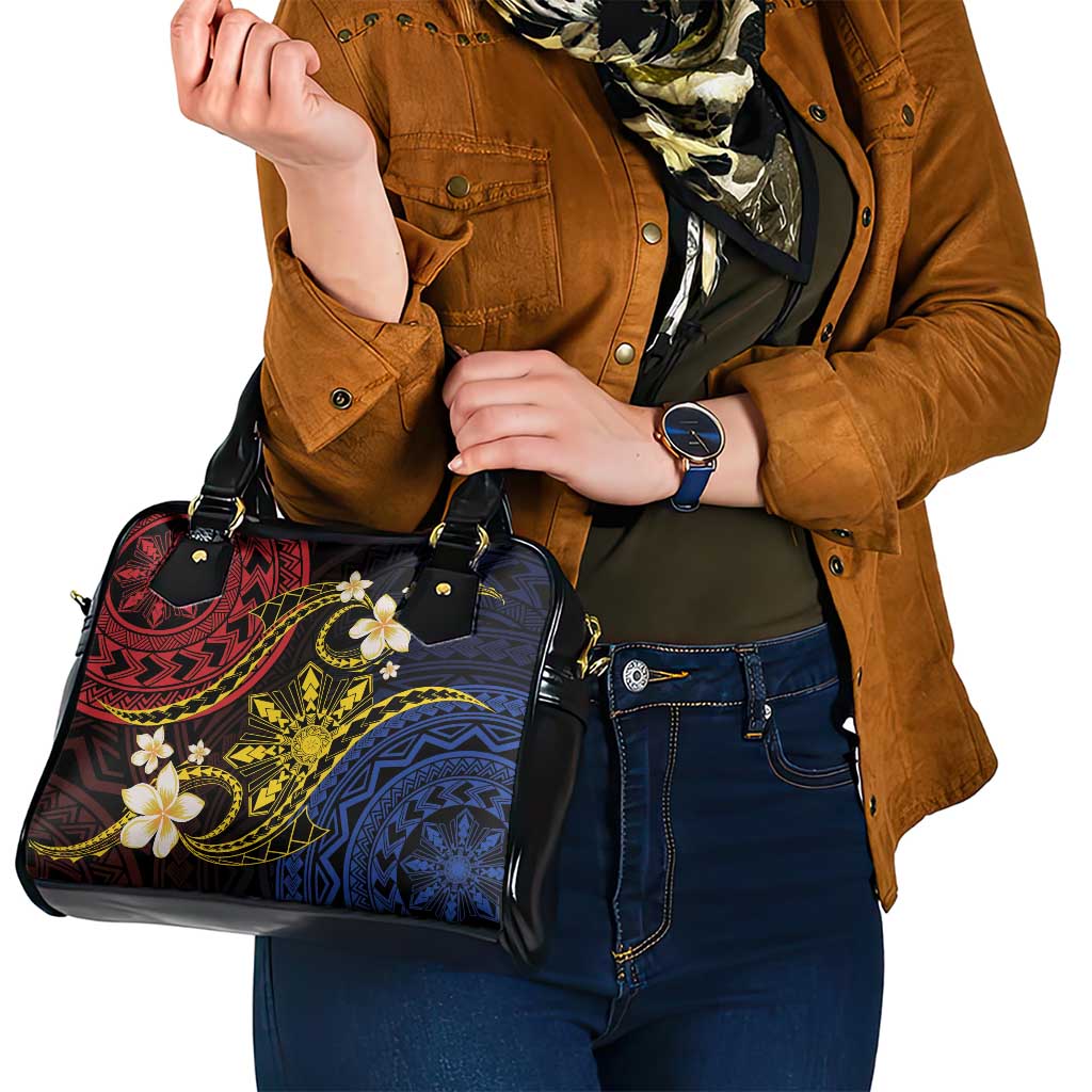Philippines Spirit Tribal Sun Plumeria Shoulder Handbag Red And Blue Polynesian Pattern LT01