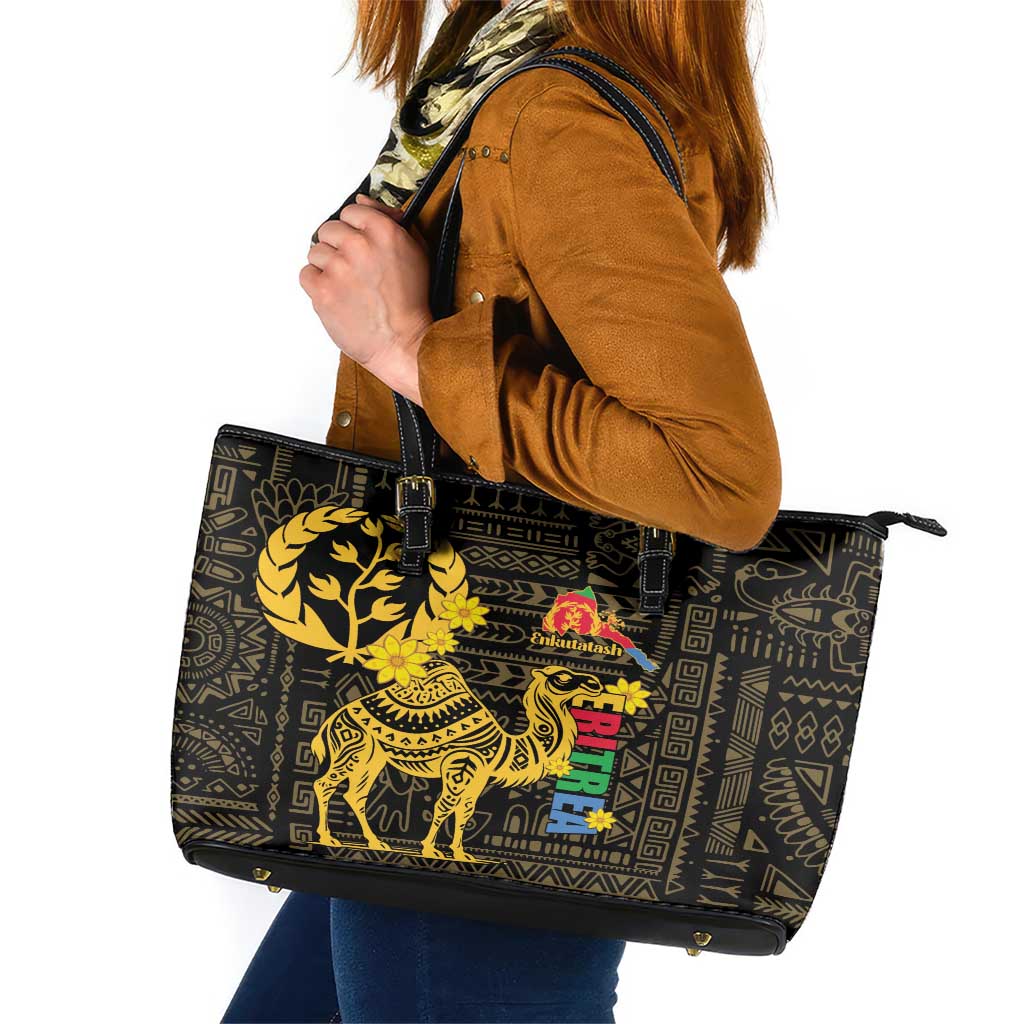 Enkutatash Eritrea New Year Leather Tote Bag Eritrean Camel African Pattern LT01