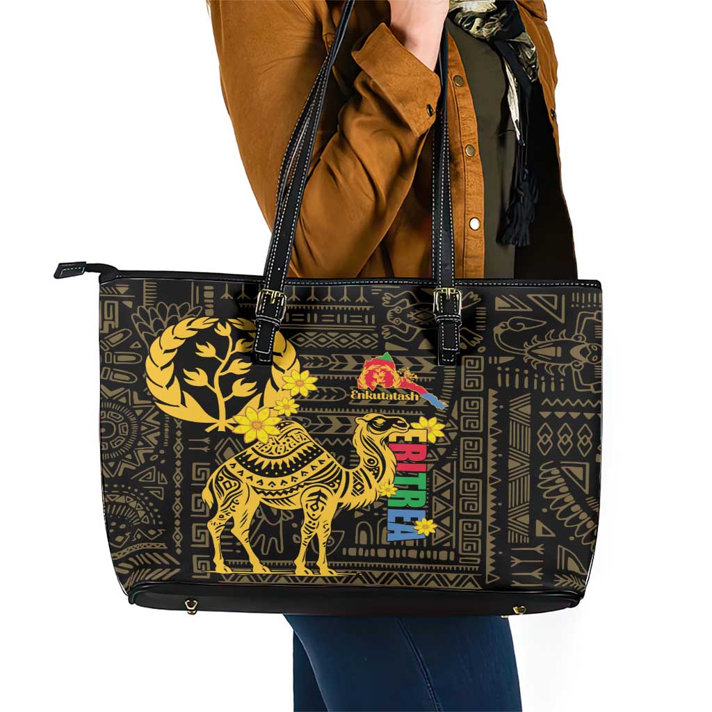 Enkutatash Eritrea New Year Leather Tote Bag Eritrean Camel African Pattern LT01