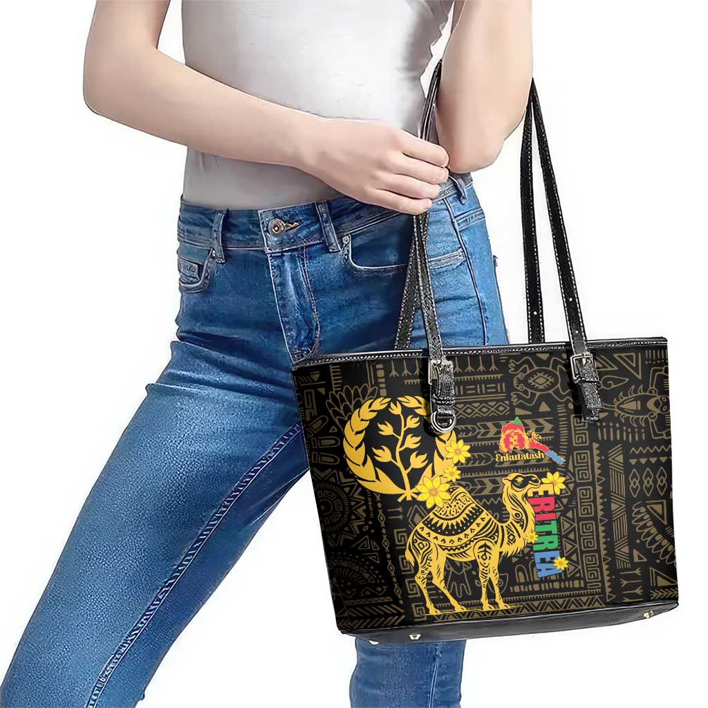 Enkutatash Eritrea New Year Leather Tote Bag Eritrean Camel African Pattern LT01
