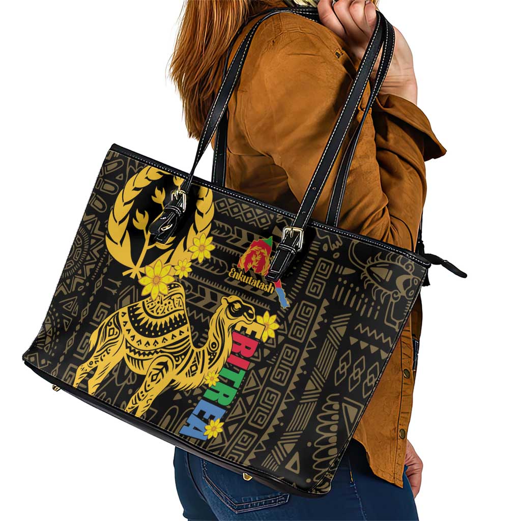 Enkutatash Eritrea New Year Leather Tote Bag Eritrean Camel African Pattern LT01
