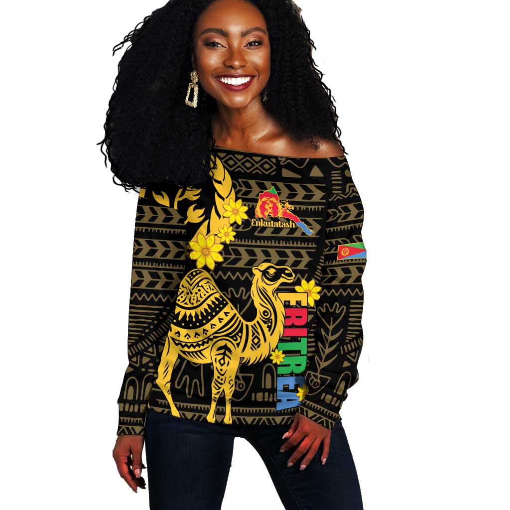 Enkutatash Eritrea New Year Off Shoulder Sweater Eritrean Camel African Pattern LT01