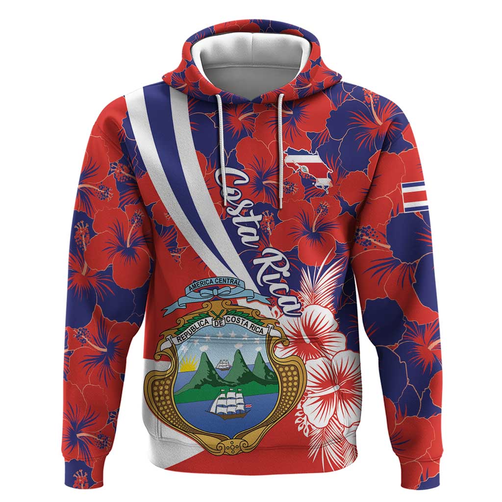 Costa Rica Hoodie Coat of Arms Hibiscus Pattern LT01
