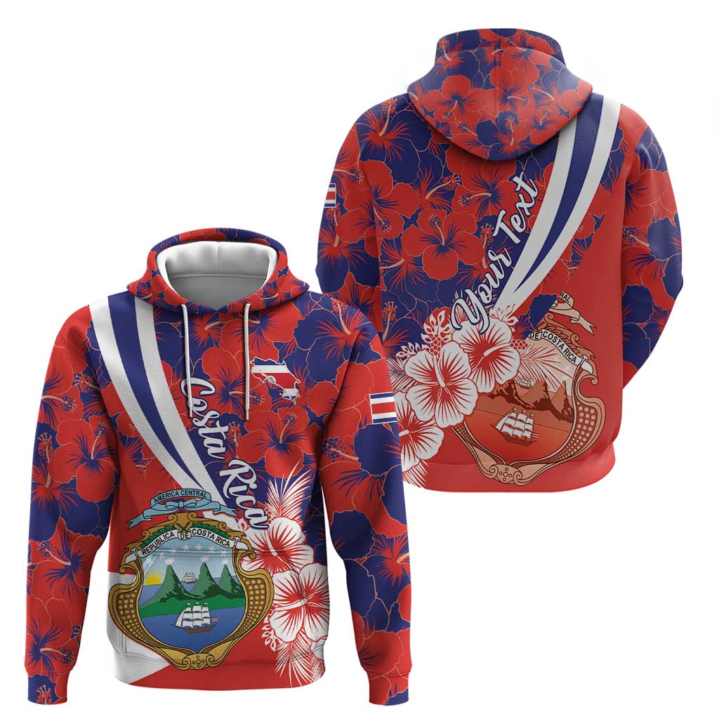 Costa Rica Hoodie Coat of Arms Hibiscus Pattern LT01