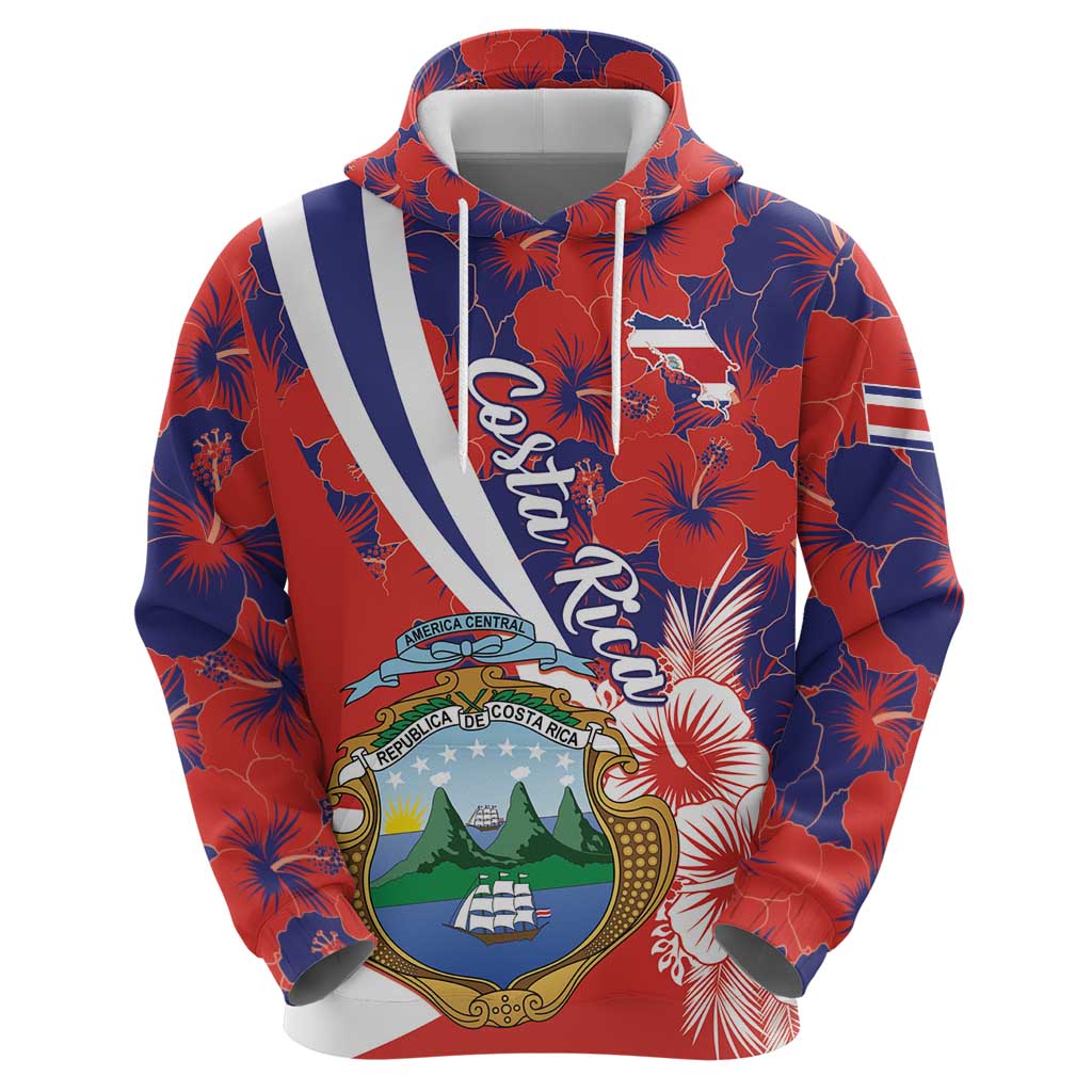 Costa Rica Hoodie Coat of Arms Hibiscus Pattern LT01