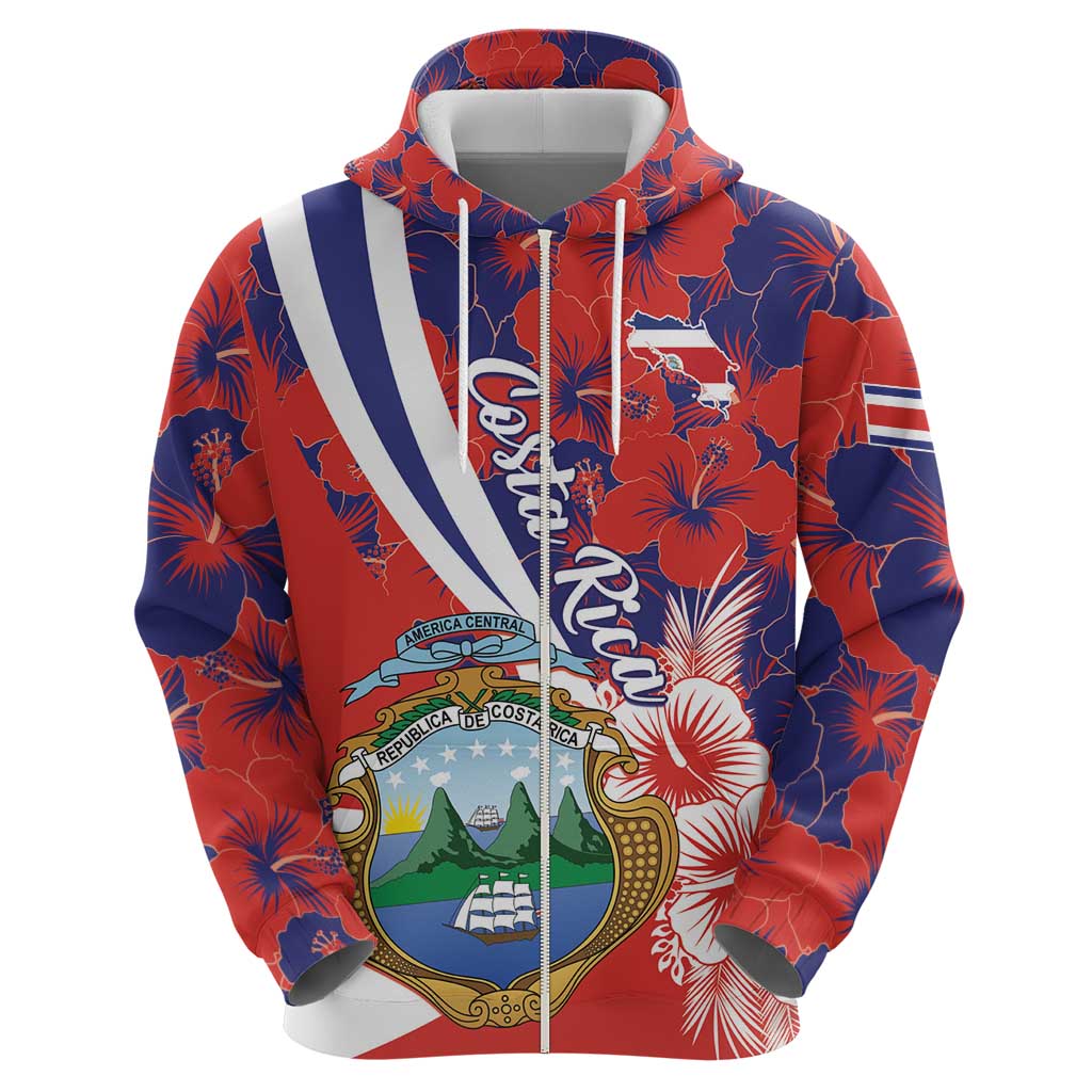 Costa Rica Hoodie Coat of Arms Hibiscus Pattern LT01