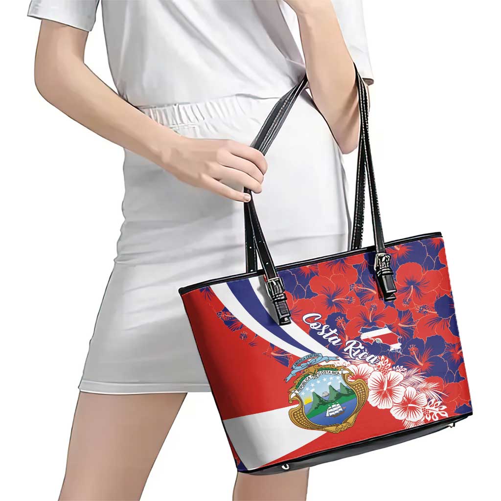 Costa Rica Leather Tote Bag Coat of Arms Hibiscus Pattern LT01