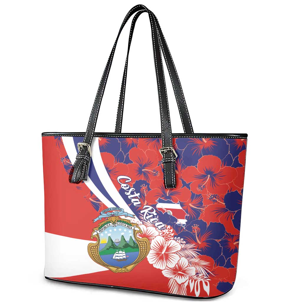 Costa Rica Leather Tote Bag Coat of Arms Hibiscus Pattern LT01