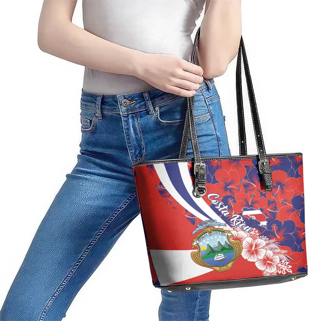 Costa Rica Leather Tote Bag Coat of Arms Hibiscus Pattern LT01