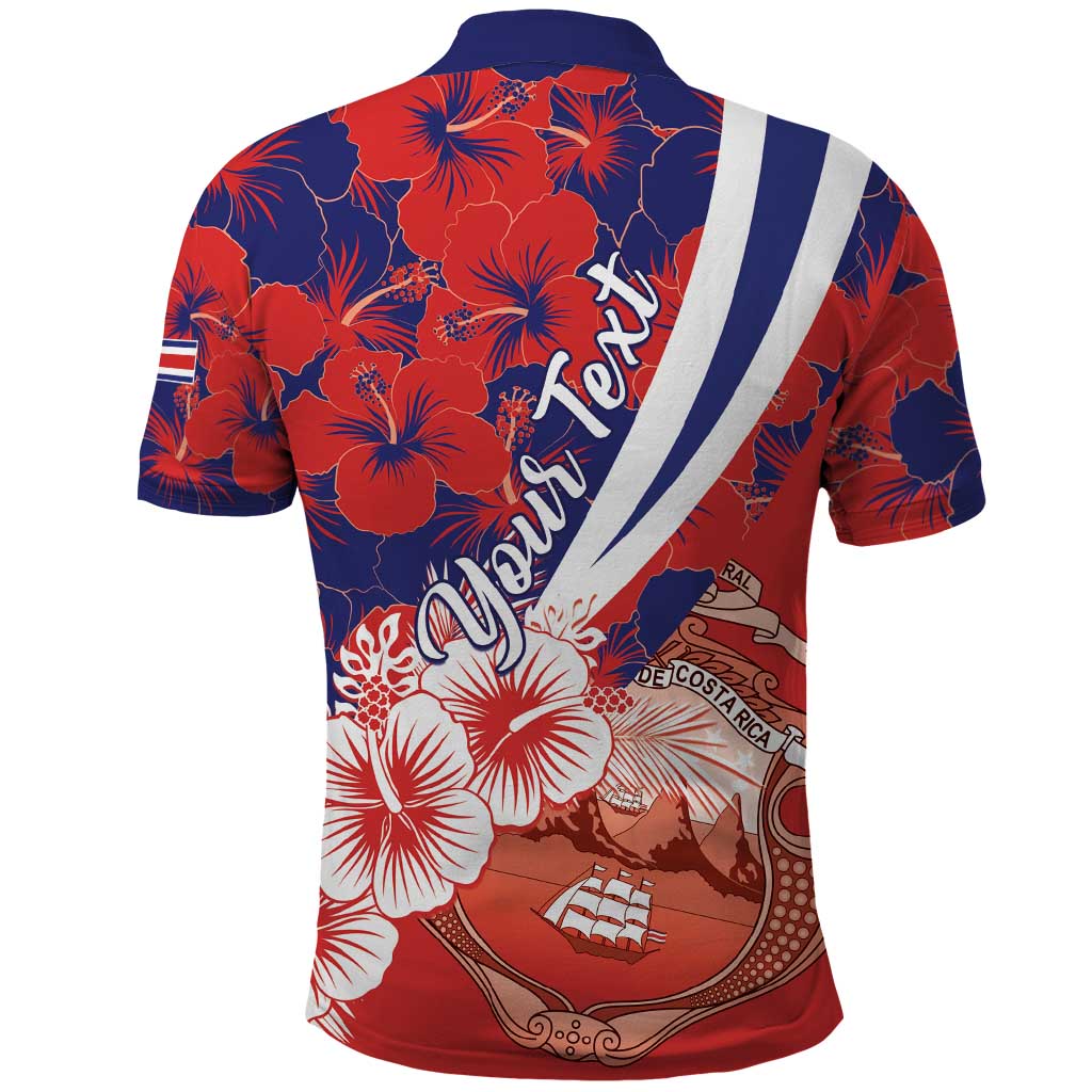 Costa Rica Polo Shirt Coat of Arms Hibiscus Pattern LT01