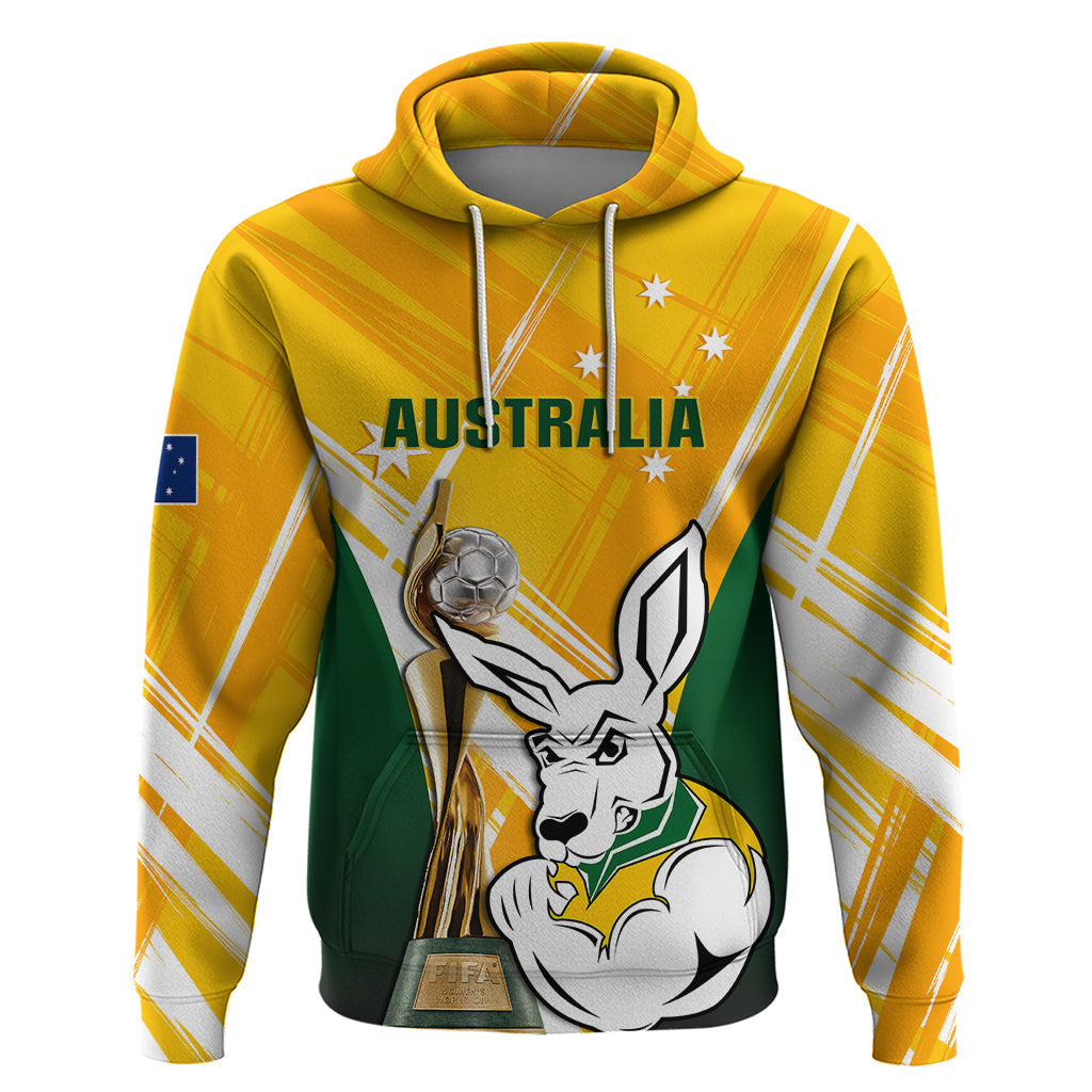 Australia Soccer Hoodie Matildas Kangaroo With World Cup Trophy 2023 Yellow Version LT01