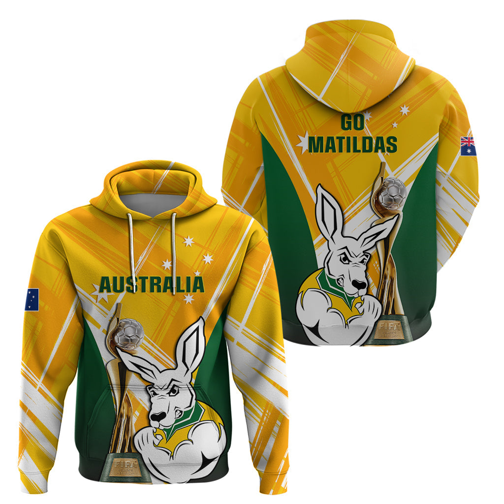 Australia Soccer Hoodie Matildas Kangaroo With World Cup Trophy 2023 Yellow Version LT01