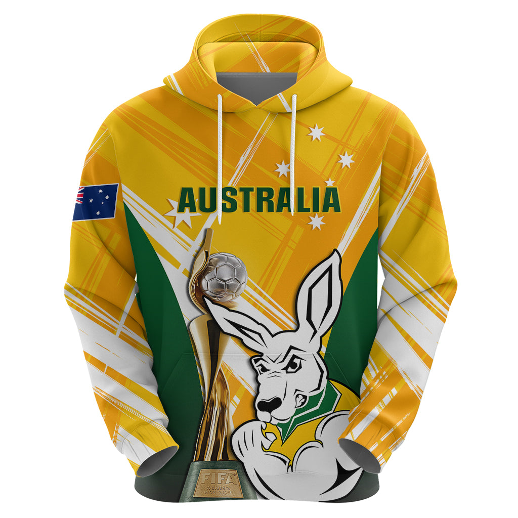 Australia Soccer Hoodie Matildas Kangaroo With World Cup Trophy 2023 Yellow Version LT01