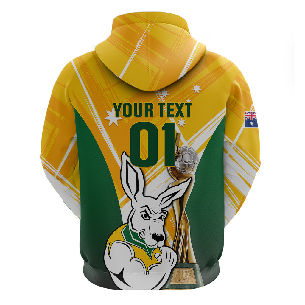 Custom Australia Soccer Hoodie Matildas Kangaroo With World Cup Trophy 2023 Yellow Version LT01