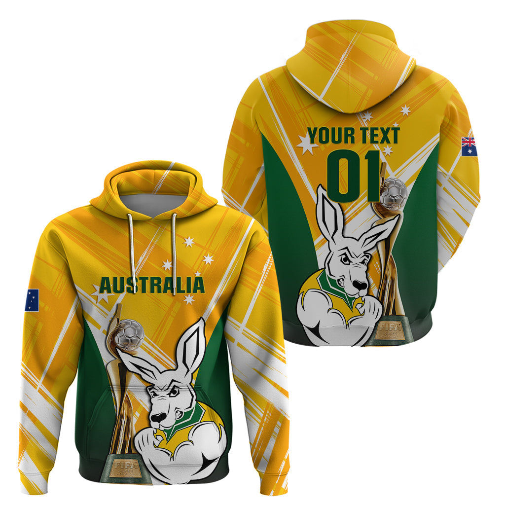 Custom Australia Soccer Hoodie Matildas Kangaroo With World Cup Trophy 2023 Yellow Version LT01