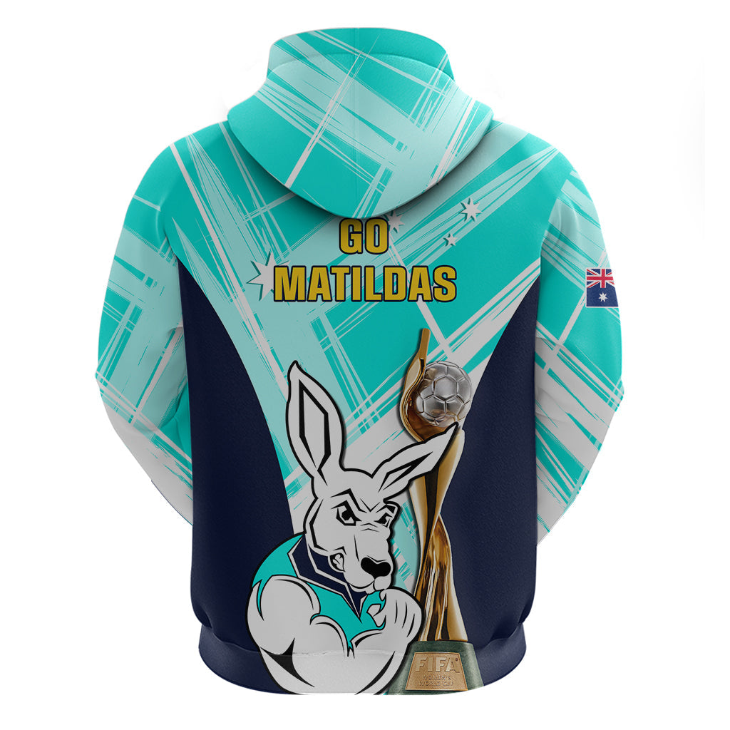 Australia Soccer Hoodie Matildas Kangaroo With World Cup Trophy 2023 Turquoise Version LT01