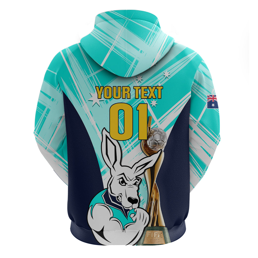 Custom Australia Soccer Hoodie Matildas Kangaroo With World Cup Trophy 2023 Turquoise Version LT01