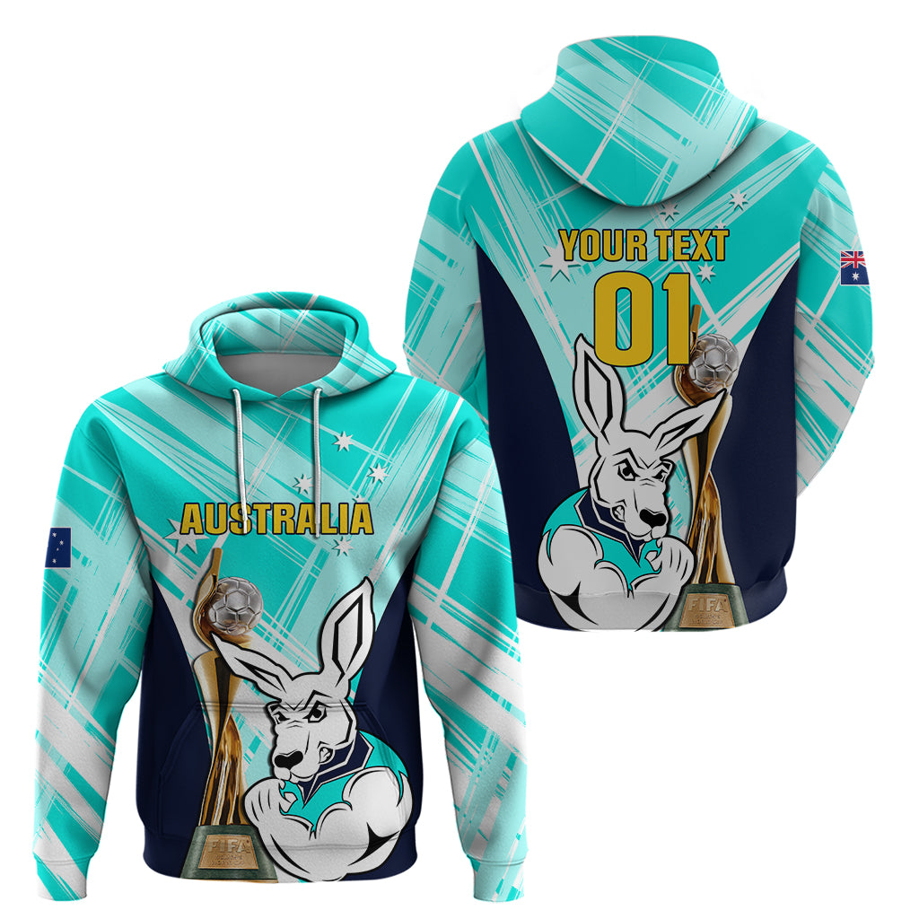 Custom Australia Soccer Hoodie Matildas Kangaroo With World Cup Trophy 2023 Turquoise Version LT01