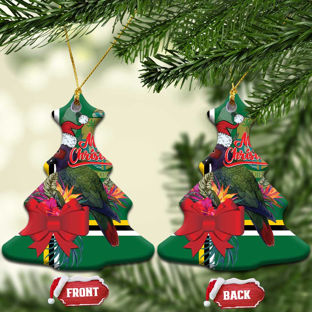 Dominica Christmas Coquette Bow Ceramic Ornament Sisserou Parrot Tropical Flower LT01