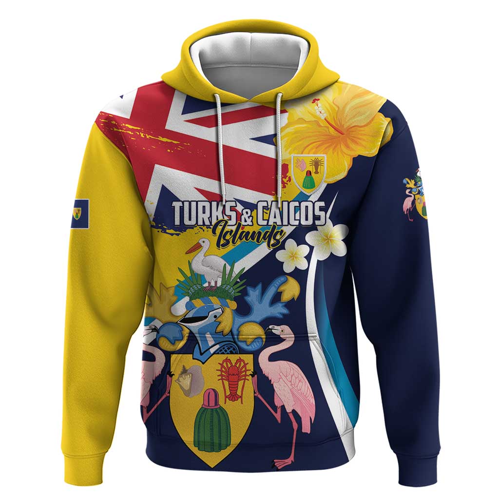 Personalised Turks and Caicos Islands Hoodie Coat Of Arms Tropical Flowers LT01