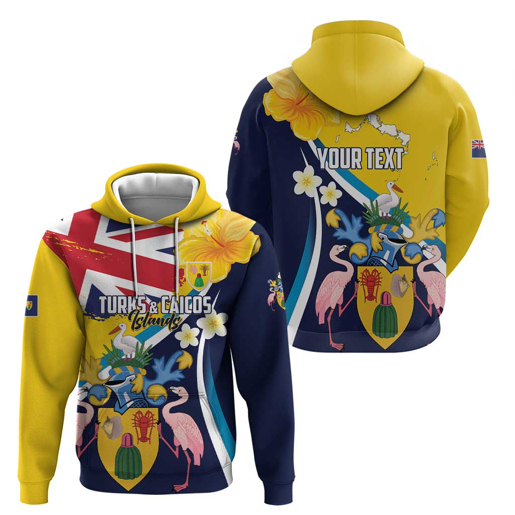 Personalised Turks and Caicos Islands Hoodie Coat Of Arms Tropical Flowers LT01